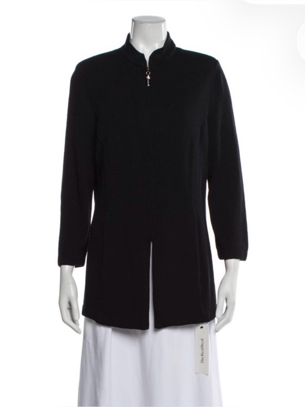 St. John Black Zip-Front Stand Collar Jacket 10 Large